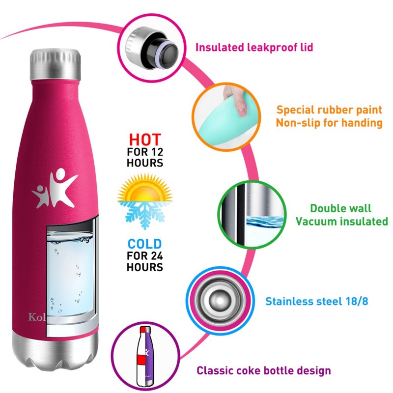 KollyKolla Stainless Steel Vacuum Insulated Water Bottle 12 Oz/17 Oz/22 Oz/ 25 Oz Double Walled Cola Shape Metal Reusable Water Bottle Kids Thermos Keep Drinks Hot and Cold for Sports Travel Outdoor 