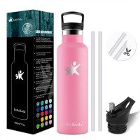 KollyKolla Metal Water Bottle Vacuum Insulated Water Bottles with Straw & Filter Hot & Cold Drinks Bottle Stainless Steel Thermos Flask Leakproof Kids for Gym,Cycling,Football,350ml/500ml/600ml/750ml,Pink 