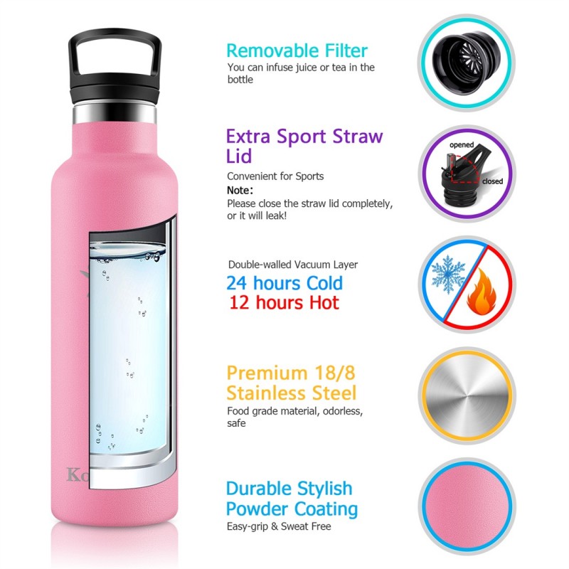 Kids Cycling Leak Proof Cup for Sports KollyKolla Stainless Steel Vacuum Insulated Water Bottle Gym 350/500/650/750 ml Drinks Bottles Double Walled BPA Free Flask 12 Hours Hot & 24 Hours Cold 